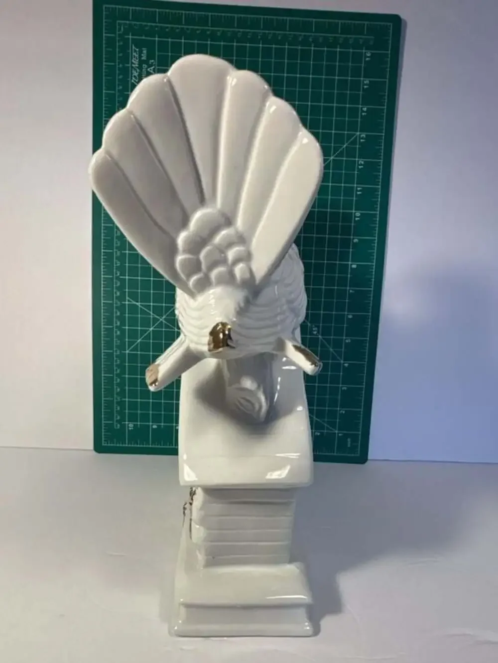 Vintage Eleco White Ceramic Mantel Clock with Love Birds Doves and Gold Trim